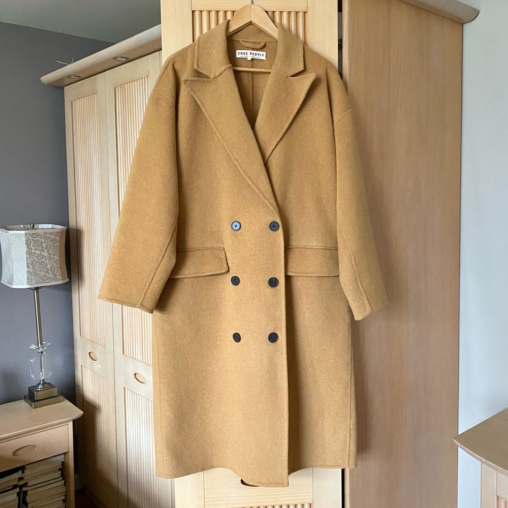 Free People adore you wool blend coat caramel tan